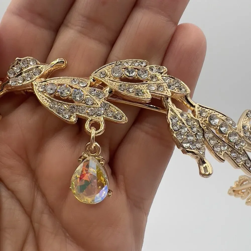 Gold Elf Fairy Tiara with Iridescent Gem & 4 Elf Ears Halloween Cosplay Princess - Picture 3 of 12